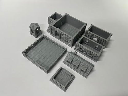 Middle Ages Medieval Architectural Terrain Set for 18mm/28mm Miniatures Wargame, 3D Printed and Paintable, Gift for Tabletop Hobby Enthusiasts (18mm Scale) - size: 18mm Scale