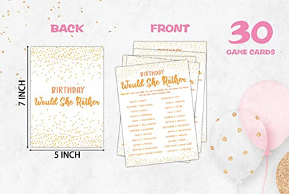 Birthday Would She Rather - Birthday Game Cards - party game - 30cards – Birthday Card Set - (birth02) - color: Would She Rather