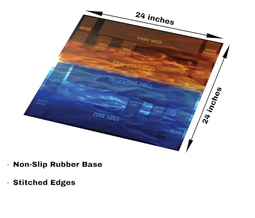 Trading Card Game Playmat – OPTCG Compatible Play Mat with Card Zones, Non-Slip Rubber Base, Stitched Edges, Original Art (Fire) - color: Fire
