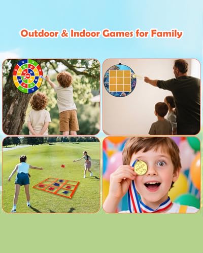 2-in-1 Outdoor Giant Tic Tac Toe Bean Bag Toss Games, Tic Tac Toe Ball Toss Game and Dart Board Games with Sticky Balls for Kids Adults Large Lawn Carnival Yard Birthday Family Outside Party Games - size: D+GT-42