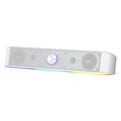 Redragon GS560 RGB Desktop Soundbar, Dynamic Lighting Bar with Audio Sync | 2.0 Stereo Enhanced Auido Quality, Touch-Control Backlit, Volume Knob, Plug & Play USB Powered Computer Speaker - color: White