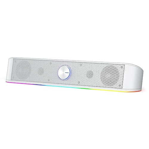 Redragon GS560 RGB Desktop Soundbar, Dynamic Lighting Bar with Audio Sync | 2.0 Stereo Enhanced Auido Quality, Touch-Control Backlit, Volume Knob, Plug & Play USB Powered Computer Speaker - color: White