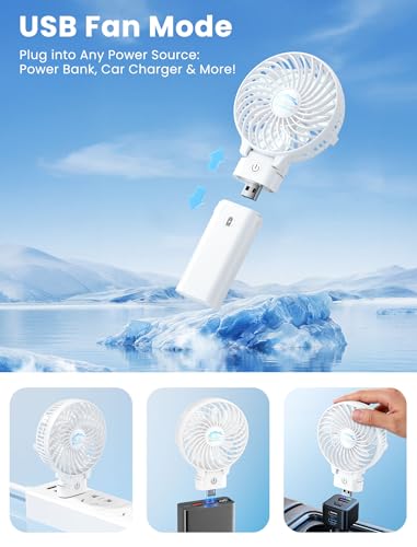 HandFan 5200mAh Portable Handheld Fan - 3 Speeds, 180° Foldable, Rechargeable Personal Cooling Fan, 20H Long Runtime for Travel, Disney, Games, Park, Concerts, Summer & Outdoor Use (White) - color: Clear‑Blade White