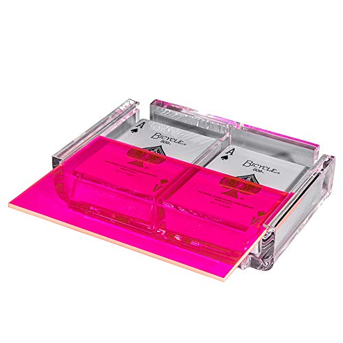 Modern Elegant Playing Card Deck Holder Tray with 2 Decks of Playing Cards in Unique Stylish Deluxe Acrylic Box with Color lid (Neon Pink) - color: Neon Pink