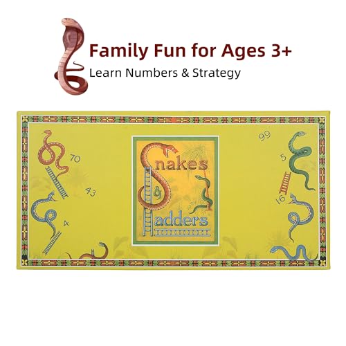Classic Snakes and Ladders Board Game – Foldable Family Board Game with Dice & Pawns, Retro Educational Toy for Kids & Adults, Travel Portable Game Set for 2-4 Players Ages 3+ - color: Snakes and Ladders