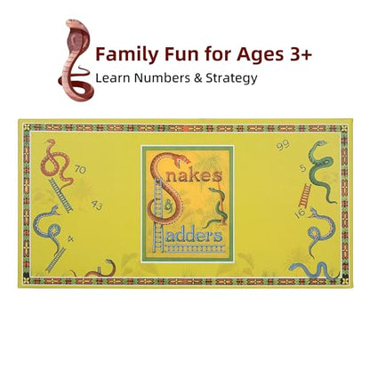 Classic Snakes and Ladders Board Game – Foldable Family Board Game with Dice & Pawns, Retro Educational Toy for Kids & Adults, Travel Portable Game Set for 2-4 Players Ages 3+ - color: Snakes and Ladders