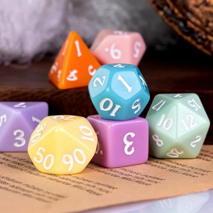 DND Dice Set -D&D Polyhedral Dice (7 Pcs) with Gift Leather Dice Bag for Role Playing Dice Games RPGs(7Pcs-Macaron) - color: 7pcs-macaron