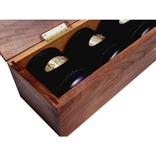Golden Gate Dice Shaker Cup Set of Six in Walnut Presentation Case Includes Thirty White Dice and a Book of Dice Games (Includes Liars Dice) (Dice Cup Set) - style: Six-Leather Dice Cups In Walnut Case (Not Personalized)