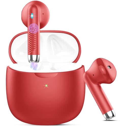 Wireless Earbuds, Bluetooth 5.4 Earbuds Stereo Bass, Bluetooth Headphones | in Ear Noise Cancelling Mic, Earphones IP7 Waterproof Sports, 32H Playtime USB C Charging Case Red Ear Buds for Android iOS - color: Glossy Red