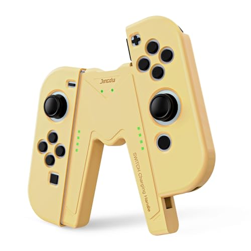 JINGDU Switch Joy-Con Charging Grip Compatible with Nintendo Switch & OLED Model, Play While Charging, Portable V-Shaped Joy-Con Controller Charger with Indicators, Light Yellow - color: Yellow