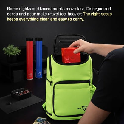 BCW Spectrum TCG Backpack | Holds 7–9 Prism Deck Cases | Configurable Storage for Cards & Gear | Playmat Strap & Side Pocket | Durable & Travel-Friendly Design | Radioactive Green - color: Radioactive Green
