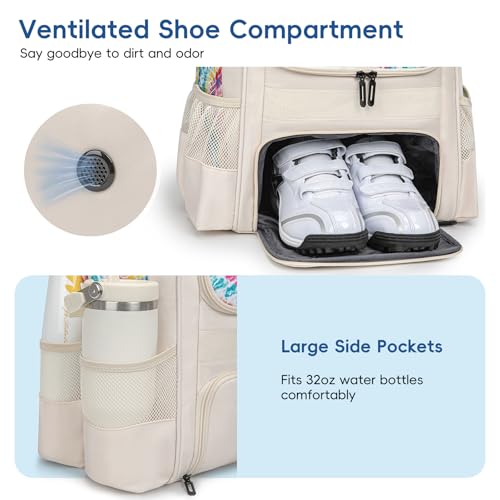 KAVIGOR Baseball Bag for Youth | Softball Backpack 50L Large Capacity with Shoe Compartment and 4 Bat Holders | Nova Flare Series - color: Beige