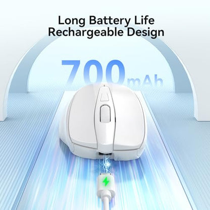 TECKNET Rechargeable Jiggler Wireless Mouse, Dual-Mode Connectivity, White | Silent USB A & Bluetooth Mouse, 6 Adjustable DPI, 6 Buttons, Ergonomic Design, Long Battery Life, Multi-Device Compatibility - color: White