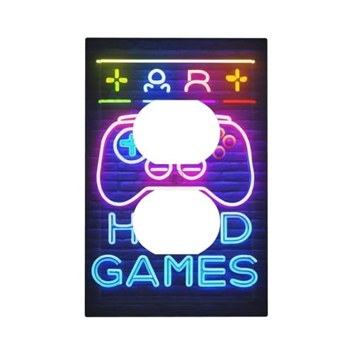 Decorative Outlet Covers Retro Neon Style Gaming Controller Design 1 Gang Duplex Light Switch Cover Plate Unique Wall Plates for Electrical Outlets Switch Plate Covers for Bedroom Home Decor - color: Game Controller, size: 1 Gang Duplex