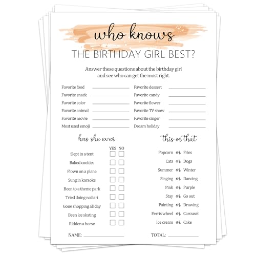Birthday Party Games for Adults, 25 Card Interactive Group Game Set for Milestone Celebrations - A07 - color: Who Knows Her Best2