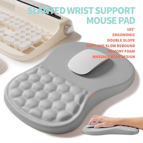 2-in-1 Ergonomic Set, Wave Rise Keyboard Wrist Rest and Massage Bulge Slope Mouse Pad Wrist Support, Cushion Memory Foam Integrated to Relieve Wrist Pain, Silver Gray - color: Silver Gray