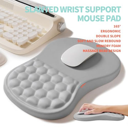 2-in-1 Ergonomic Set, Wave Rise Keyboard Wrist Rest and Massage Bulge Slope Mouse Pad Wrist Support, Cushion Memory Foam Integrated to Relieve Wrist Pain, Silver Gray - color: Silver Gray