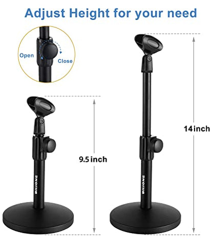 Multifunctional Desktop Microphone Stand, Adjustable Mic Stand Desk with Pop Filter, Shock Mount, Microphone Clip, 5/8" to 3/8" Metal Screw Adapter (Pack of 2) - size: Round Base (Pack of 2)