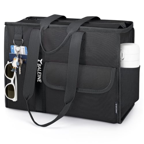 BALEINE Large Utility Tote Bag with Reinforced Bottom, Multi Pockets Foldable Tote Bag for Nurse, Travel, Work - color: Black, size: Medium
