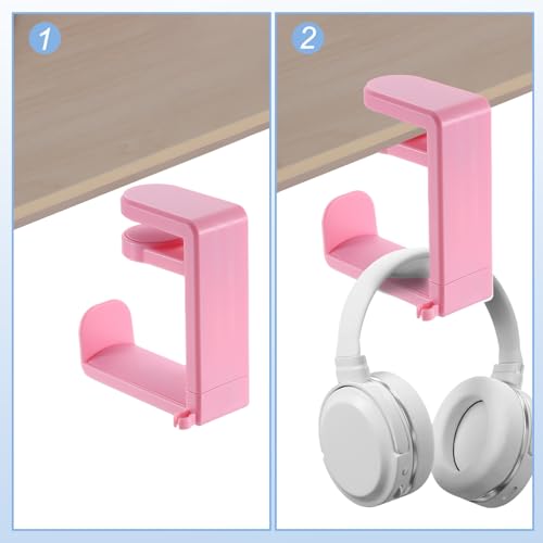 HARFINGTON Headphone Stand Holder 360 Degree Adjustable Clamp Desk Hook Clamp 0.39"-1.65" Clamping Range PC Gaming Headset Stand for Headphone Earphone, Pink - color: Pink