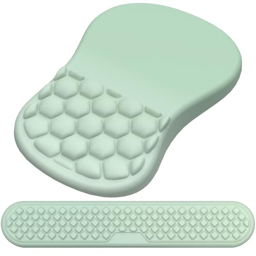 Ergonomic Mouse Pad Wrist Rest, 2 in 1 Keyboard Pad for Office | Memory Foam, 15° Ergonomic Slope, Massage Bead Design, Non-Slip PU Base, Lycra Fabric, for Office & Gaming, Gradient Green - color: Gradient Green