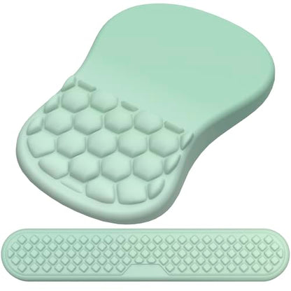 Ergonomic Mouse Pad Wrist Rest, 2 in 1 Keyboard Pad for Office | Memory Foam, 15° Ergonomic Slope, Massage Bead Design, Non-Slip PU Base, Lycra Fabric, for Office & Gaming, Gradient Green - color: Gradient Green