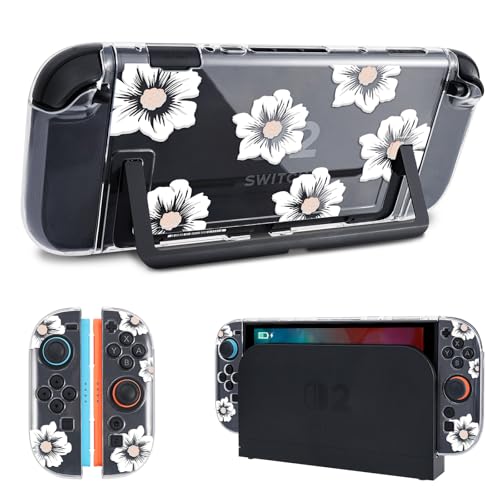 DLseego Protective Case Flower Floral Clear Switch 2 (2025), Detachable Joy-Handle Protective Case 2-Piece Split Full Wrap PC Hard Shell Anti-Scratch All-Round Protection Cover, Sakura, White - color: White