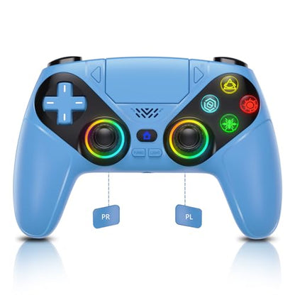 LENISUOLE Wireless Controller for PS5 and PC – Equipped with Dual Vibration, 3.5mm Jack and 1000mAh Battery—Blue - color: blue