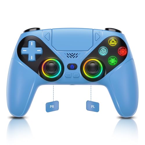LENISUOLE Wireless Controller for PS5 and PC – Equipped with Dual Vibration, 3.5mm Jack and 1000mAh Battery—Blue - color: blue