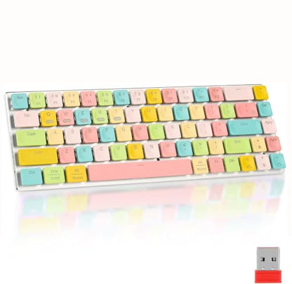 surmen 60% Wireless Mechanical Gaming Keyboard Ultra Thin Low Profile | Triple Mode 2.4GHz/USB-C/BT5.0, RGB Backlit, 68 Keys Low Profile Blue Switch Anti-Ghosting Keys for Gaming Office - color: Candy