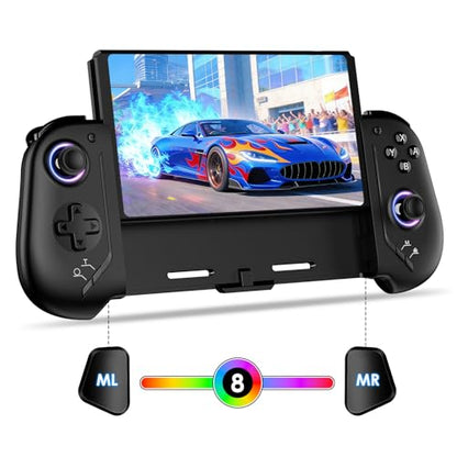 Moonag Switch Controllers Compatible with Nintendo Switch/OLED, Hall Effect One-Piece Controllers with 6-Axis Gyro, Motion Control, Wake-up, Dual Vibration, Turbo, 1000mAh Battery, Black - color: Black