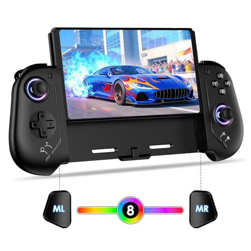Moonag Switch Controllers Compatible with Nintendo Switch/OLED, Hall Effect One-Piece Controllers with 6-Axis Gyro, Motion Control, Wake-up, Dual Vibration, Turbo, 1000mAh Battery, Black - color: Black