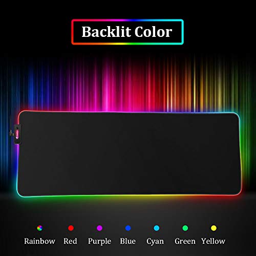 RGB Gaming Mouse Pad Mat - Led Mouse Pad with Durable Stitched Edges and Non-Slip Rubber Base, High-Performance Mouse Pad Optimized for Gamer, Suitable for MacBook, PC, Laptop, Desk (31.5X11.8in)