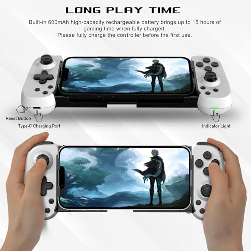 arVin Mobile Game Controller for iPhone/iPad/Android/Samsung/Tablet/PC/Switch/PS3/PS4, Wireless Gamepad Joystick with Turbo/6-axis Gyro/Vibration, Play Xbox Cloud Gaming/PS Remote Play/Steam Link - color: White, size: Standard Version(D6)