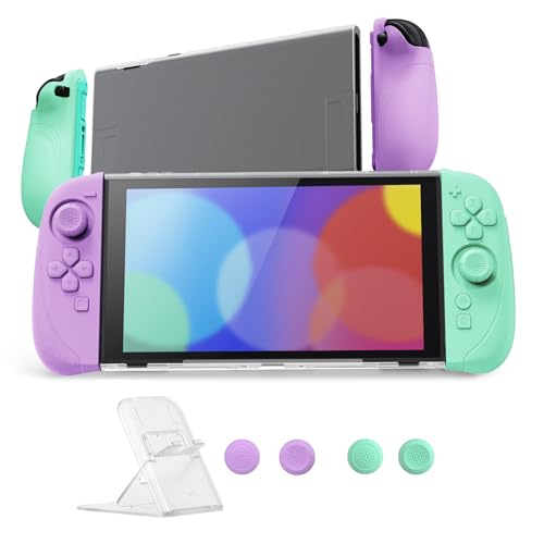 playvital Ranger Protective Case for Nintendo Switch 2 with Stand | Ergonomic Anti-Slip Silicone Grips, Dockable Hard Shell, 4 Thumbstick Caps | Quick-Release-Joycon Design, Soft Violet & Mint Green - color: Soft Violet & Mint Green