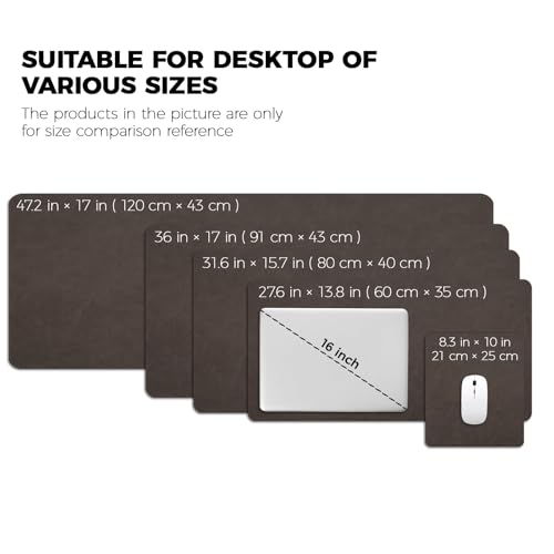 CHEERYGOO Faux Leather Desk Mat - Waterproof Mouse Pad, Non-Slip PU Leather Blotter, Writing Surface for Office and Home 47"x17" XXL Dark Coffee - color: Dark Coffee, size: 47" x 17"
