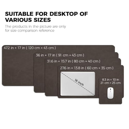 CHEERYGOO Faux Leather Desk Mat - Waterproof Mouse Pad, Non-Slip PU Leather Blotter, Writing Surface for Office and Home 47"x17" XXL Dark Coffee - color: Dark Coffee, size: 47" x 17"