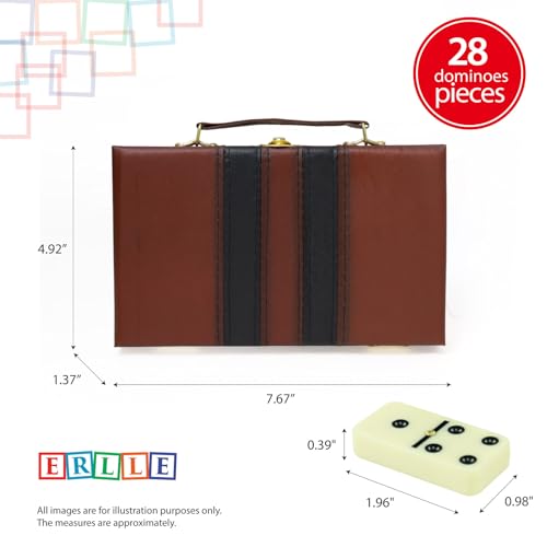 ERLLE - Premium Double 6 Dominoes Set, Classic Domino Game with Leather Case, Domino Set for Adults & Kids, Durable, Travel-Friendly, and Easy to Read Tiles