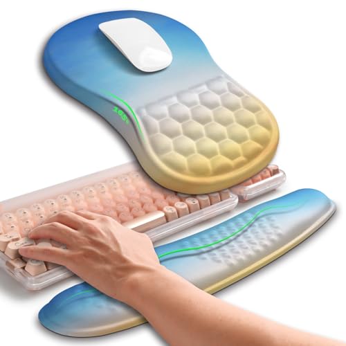 Hokafenle 2in1 Combination, Wave Keyboard Wrist Rest and Ergonomic Curvature Mouse Pad Wrist Support for Relieve Wrist Pain, Filled with Soft Cushion Memory Foam, Sunrise - color: Sunrise