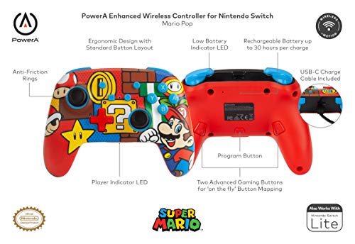 PowerA Enhanced Wireless Controller for Nintendo Switch/Switch 2 / Switch Lite/OLED Model - Mario Pop - Gamepad, game controller, Officially Licensed - color: Mario Pop