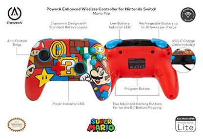 PowerA Enhanced Wireless Controller for Nintendo Switch/Switch 2 / Switch Lite/OLED Model - Mario Pop - Gamepad, game controller, Officially Licensed - color: Mario Pop