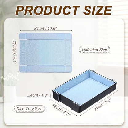 uxcell PU Leather Dice Tray, Rectangle Magnetic Folding Velvet Portable Folding Dice Rolling Tray for Table Games Keys Wallet Watch Coin, Glitter Sky Blue