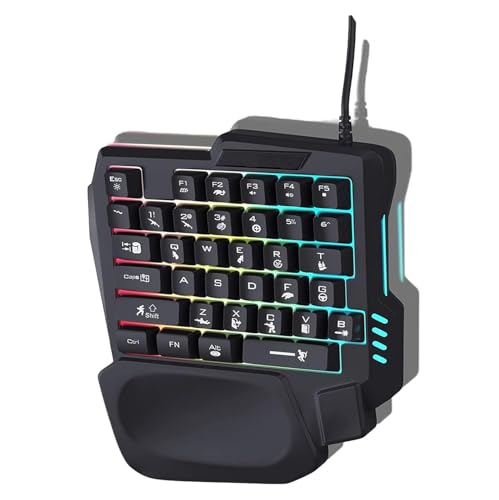 One-Handed Gaming Keyboard, 35 Keys, 3 Color Backlight, Wide Palm Rest, Gaming Keyboard for Computer for Mobile Games