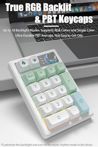 Gasket Creamy Mechanical Numpad Programmable Keypad RGB LED Backlit | Wireless 2.4G/Bluetooth 5.0/Wired USB-C Hot Swappable Macro Number Pad Rechargeable Numeric Keyboard Metal Knob for Win/Mac - color: Mint