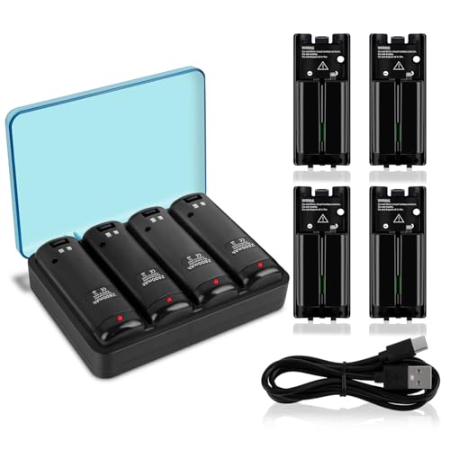 Wii Remote Battery Charger,4 in 1 Charging Station with 4 Pack 2800mAh Rechargeable Battery,USB Cable for Wii/Wii U Remote Controller (Black) - color: Black