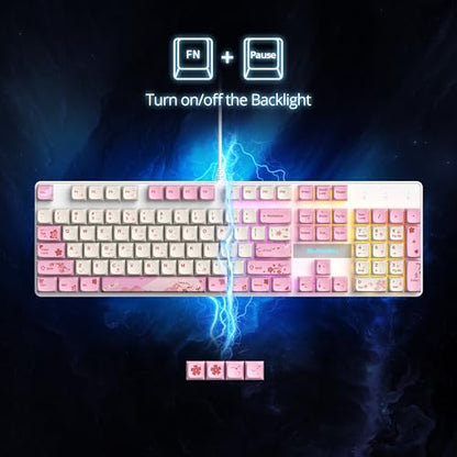 surmen Full Size Pink Keyboard with Number Pad, 104 Keys RGB Wired Mechanical Gaming Keyboard Backlit with PBT Keycaps Linear Red Switch for Laptop Desktop PC Gamers（104 Ying） - color: 104 Ying