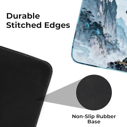 Large Lion Gaming Mouse Pad, Chinese Landscape Desk Mat 31.5X15.7 | HD Print, Non Slip Rubber Base, Waterproof Fabric Top, Stitched Edges, Ideal Gift for Dorm, Home, Office & Back to School - color: Iblue