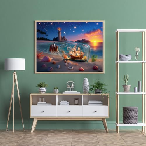 Puzzles for Adults 500 Pieces, Lighthouse Jigsaw Puzzles - Bottle of Stars, Impossible Beach Sailboat Puzzle for Seniors Families, 20.47x14.96 Inches, 1:1 Poster, Letter On The Back - style: Bottle of Stars