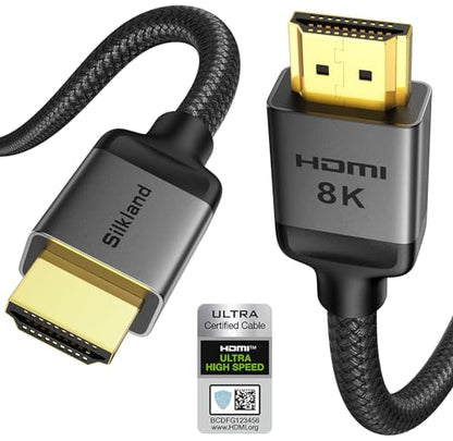 Silkland Certified HDMI 2.1 Cable Ultra High Speed 48Gbps Braided HDR 6.6FT | 4K@240Hz 144Hz 120Hz, 8K@60Hz, 1440P, HDR10+, eARC, HDCP 2.3, Dolby Atmos, DTS:X, Xbox, PS5, PS4, Roku TV, Monitor, PC TV - color: Grey, size: 6.6 Feet, style: 1-Pack