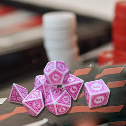 harayaa 7 Pieces Polyhedral Dice Set Multi Sides Dices Game Dices Resin Dices Counting Dices Acrylic Structure Suitable for Classroom Role Playing Par, Pink